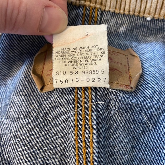 Vintage Levi's Mens Acid Wash Denim Jacket Large Corduroy Collar Bomber 80's USA - Picture 11 of 13